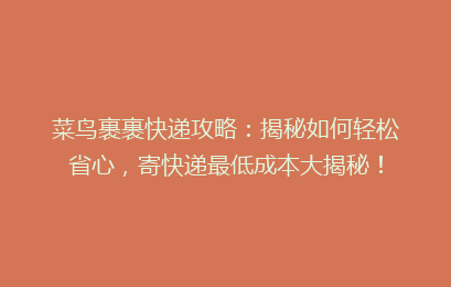 菜鸟裹裹快递攻略：揭秘如何轻松省心，寄快递最低成本大揭秘！