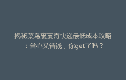 揭秘菜鸟裹裹寄快递最低成本攻略：省心又省钱，你get了吗？