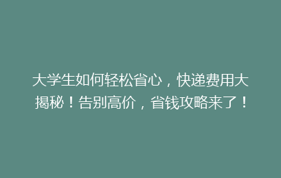 大学生如何轻松省心，快递费用大揭秘！告别高价，省钱攻略来了！