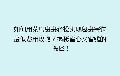 如何用菜鸟裹裹轻松实现包裹寄送最低费用攻略？揭秘省心又省钱的选择！