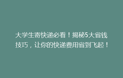 大学生寄快递必看!揭秘5大省钱技巧,让你的快递费用省到飞起!