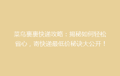 菜鸟裹裹快递攻略：揭秘如何轻松省心，寄快递最低价秘诀大公开！