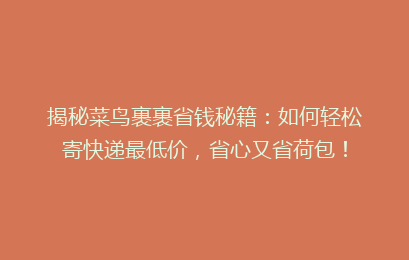 揭秘菜鸟裹裹省钱秘籍：如何轻松寄快递最低价，省心又省荷包！
