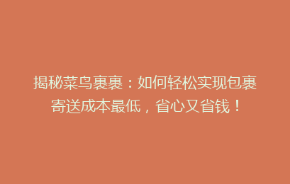 揭秘菜鸟裹裹：如何轻松实现包裹寄送成本最低，省心又省钱！