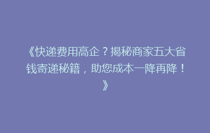 《快递费用高企？揭秘商家五大省钱寄递秘籍，助您成本一降再降！》