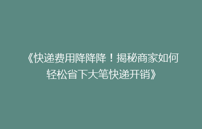 《快递费用降降降！揭秘商家如何轻松省下大笔快递开销》