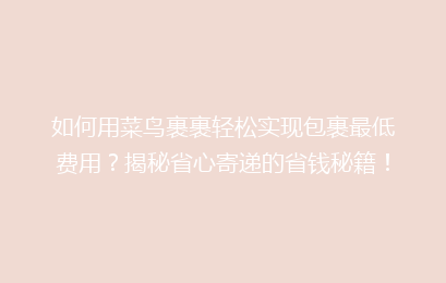 如何用菜鸟裹裹轻松实现包裹最低费用？揭秘省心寄递的省钱秘籍！