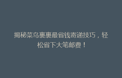 揭秘菜鸟裹裹最省钱寄递技巧，轻松省下大笔邮费！