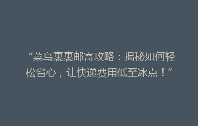 “菜鸟裹裹邮寄攻略：揭秘如何轻松省心，让快递费用低至冰点！”