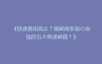《快递费用高企？揭秘商家省心省钱的五大寄递秘籍！》