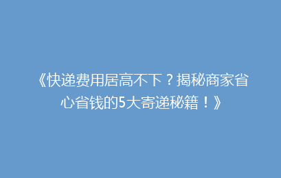 《快递费用居高不下？揭秘商家省心省钱的5大寄递秘籍！》