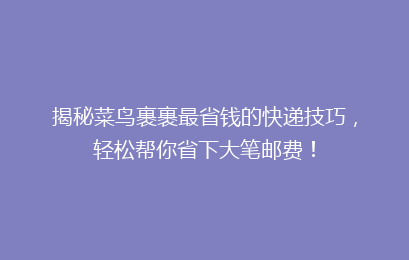 揭秘菜鸟裹裹最省钱的快递技巧，轻松帮你省下大笔邮费！