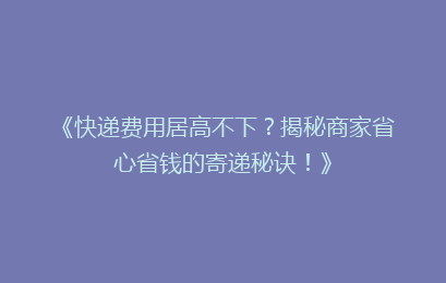 《快递费用居高不下？揭秘商家省心省钱的寄递秘诀！》
