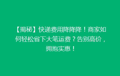 【揭秘】快递费用降降降!商家如何轻松省下大笔运费?告别高价,拥抱实惠!