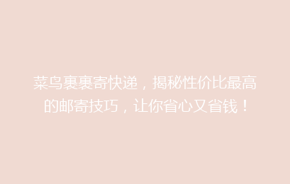 菜鸟裹裹寄快递，揭秘性价比最高的邮寄技巧，让你省心又省钱！