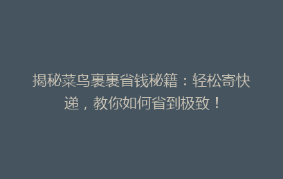 揭秘菜鸟裹裹省钱秘籍：轻松寄快递，教你如何省到极致！