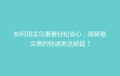 如何用菜鸟裹裹轻松省心，揭秘最实惠的快递寄送秘籍？