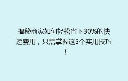 揭秘商家如何轻松省下30%的快递费用，只需掌握这5个实用技巧！