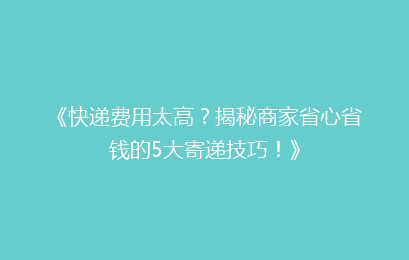 《快递费用太高？揭秘商家省心省钱的5大寄递技巧！》