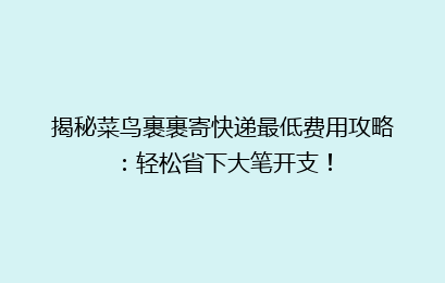 揭秘菜鸟裹裹寄快递最低费用攻略：轻松省下大笔开支！