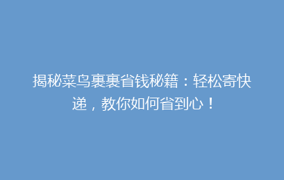 揭秘菜鸟裹裹省钱秘籍：轻松寄快递，教你如何省到心！