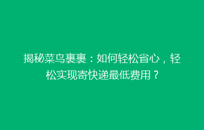 揭秘菜鸟裹裹：如何轻松省心，轻松实现寄快递最低费用？