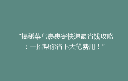 “揭秘菜鸟裹裹寄快递最省钱攻略：一招帮你省下大笔费用！”