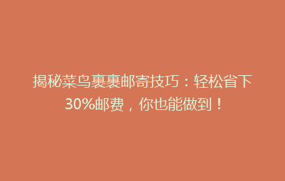 揭秘菜鸟裹裹邮寄技巧：轻松省下30%邮费，你也能做到！