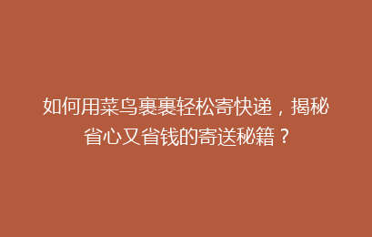 如何用菜鸟裹裹轻松寄快递，揭秘省心又省钱的寄送秘籍？