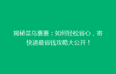 揭秘菜鸟裹裹：如何轻松省心，寄快递最省钱攻略大公开！