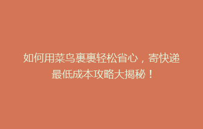 如何用菜鸟裹裹轻松省心,寄快递最低成本攻略大揭秘!