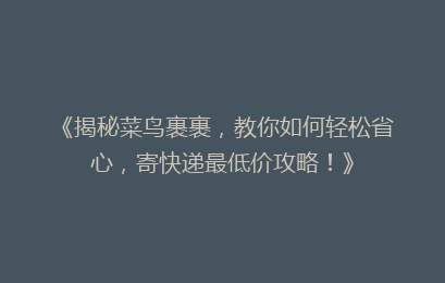《揭秘菜鸟裹裹,教你如何轻松省心,寄快递最低价攻略!》
