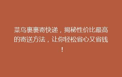 菜鸟裹裹寄快递，揭秘性价比最高的寄送方法，让你轻松省心又省钱！