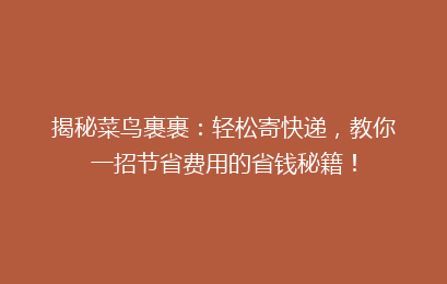 揭秘菜鸟裹裹：轻松寄快递，教你一招节省费用的省钱秘籍！