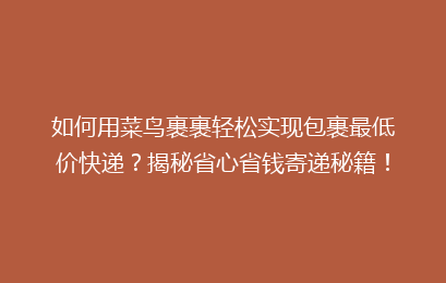 如何用菜鸟裹裹轻松实现包裹最低价快递?揭秘省心省钱寄递秘籍!