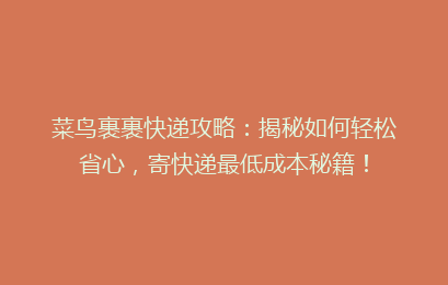 菜鸟裹裹快递攻略：揭秘如何轻松省心，寄快递最低成本秘籍！
