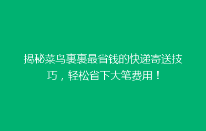 揭秘菜鸟裹裹最省钱的快递寄送技巧，轻松省下大笔费用！