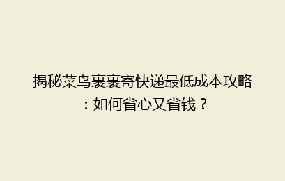 揭秘菜鸟裹裹寄快递最低成本攻略:如何省心又省钱?