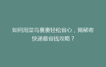 如何用菜鸟裹裹轻松省心，揭秘寄快递最省钱攻略？