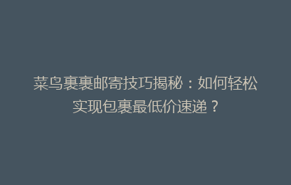 菜鸟裹裹邮寄技巧揭秘：如何轻松实现包裹最低价速递？